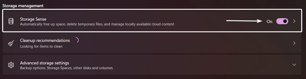 Enable Storage Sense in Windows 11