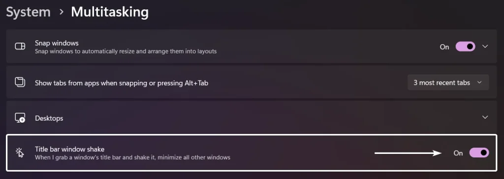 Enable Title bar Windows Shake