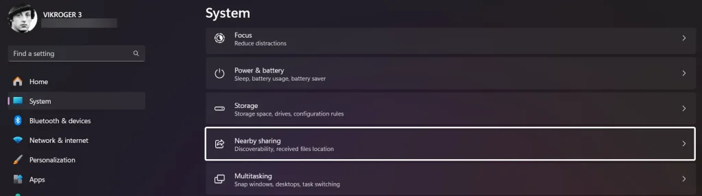 Locate nearby Sharing in System Settings