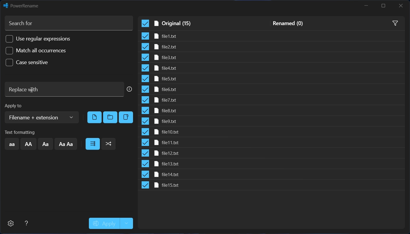 PowerRename Bulk Files Selected Window