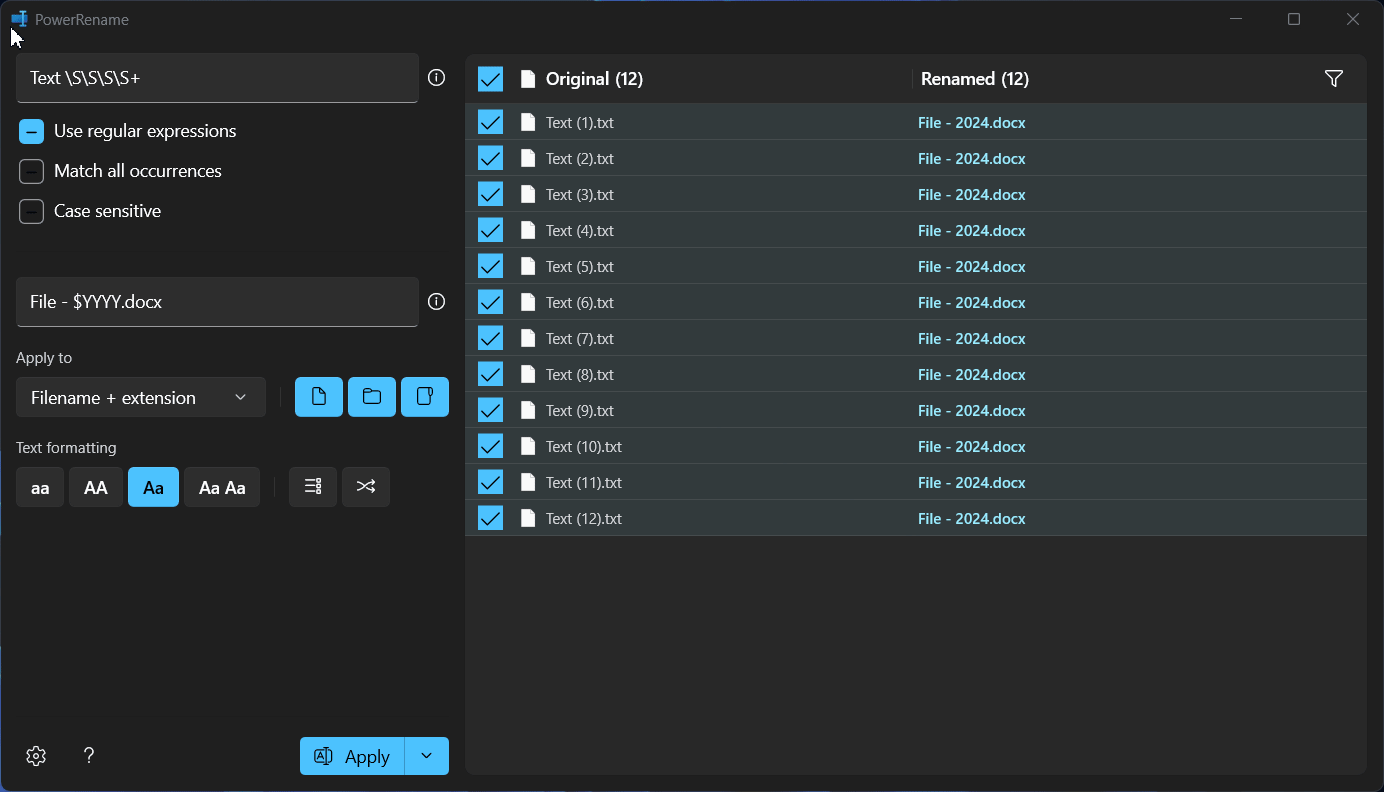 Bulk rename based on Regex using PowerRename