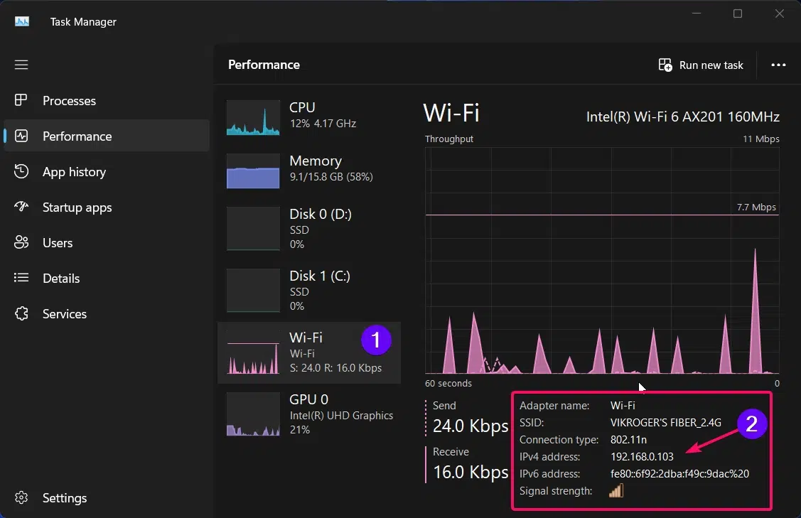 Display WiFi Stats in Task Manager