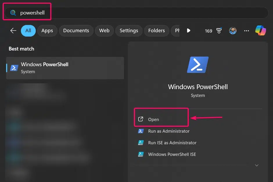 Open PowerShell from Start Menu