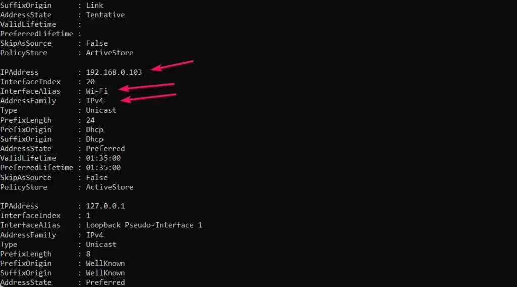 View Connected WiFi IP Address using PowerShell