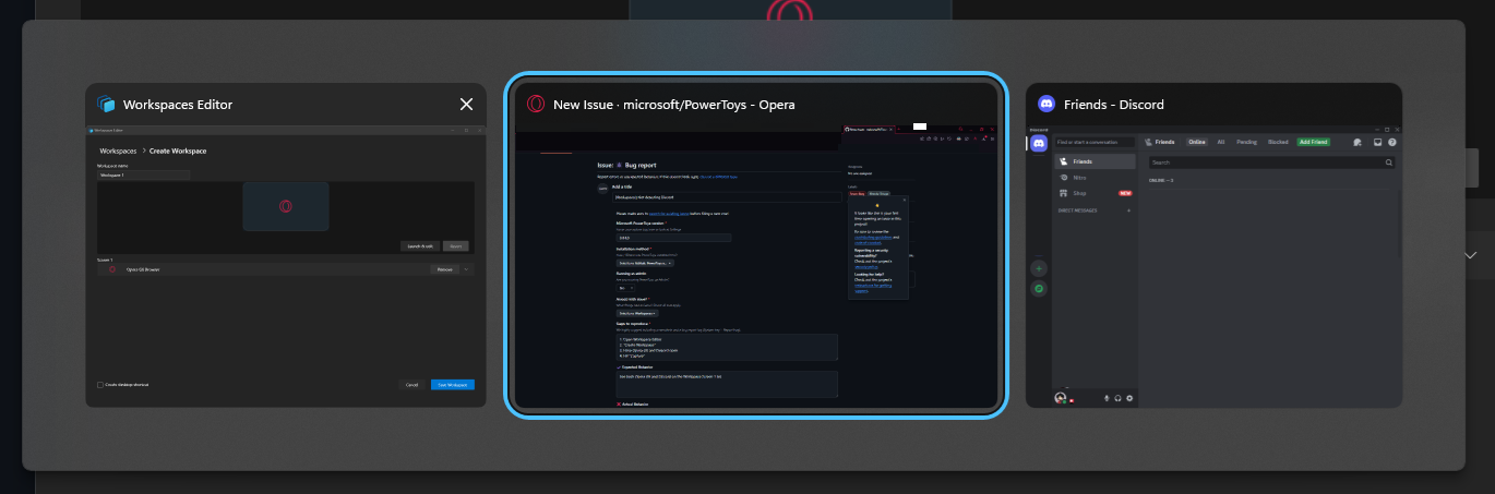 Alt Tab showing that Opera GX and Discord were open