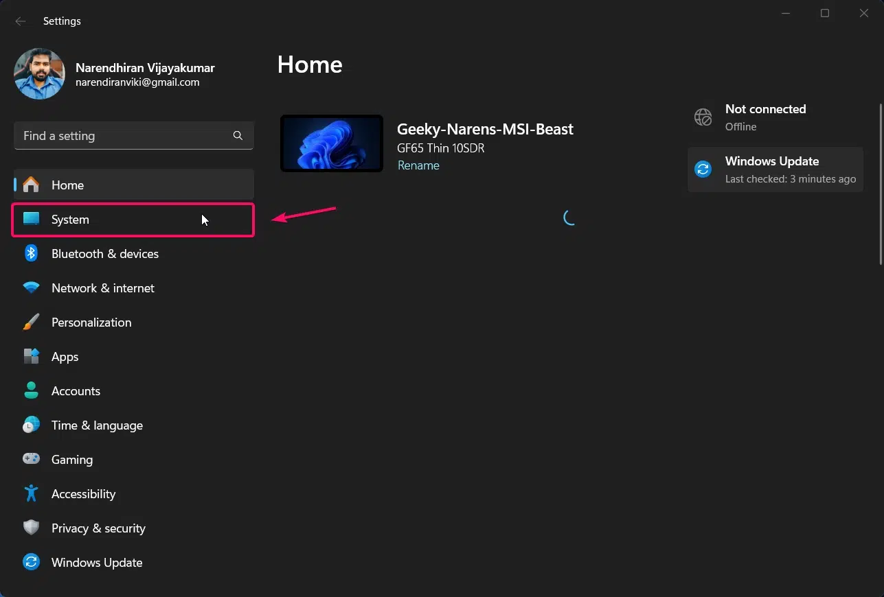 Settings App from Windows 11