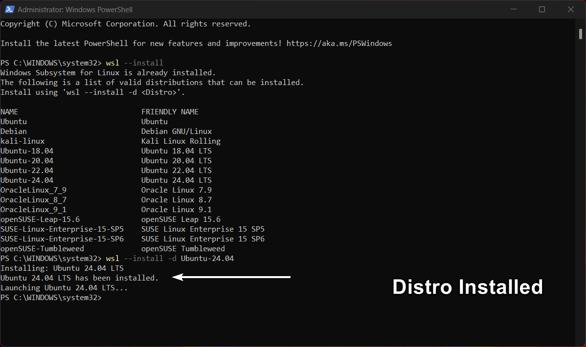 Distro Installed Distro Installed