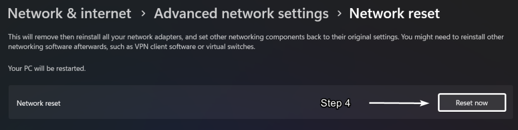 Finally, click on Reset now Finally, click on Reset now