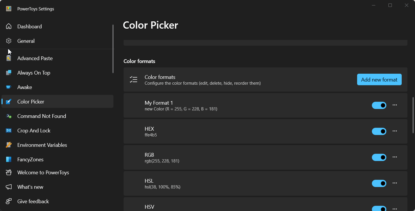 Deleting Custom Color Code Format from Color Picker Editor