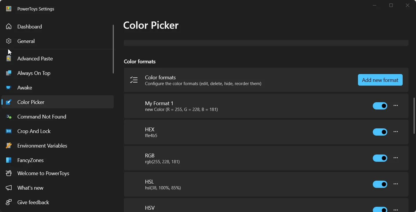 Deleting Custom Color Code Format from Color Picker Editor Deleting Custom Color Code Format from Color Picker Editor
