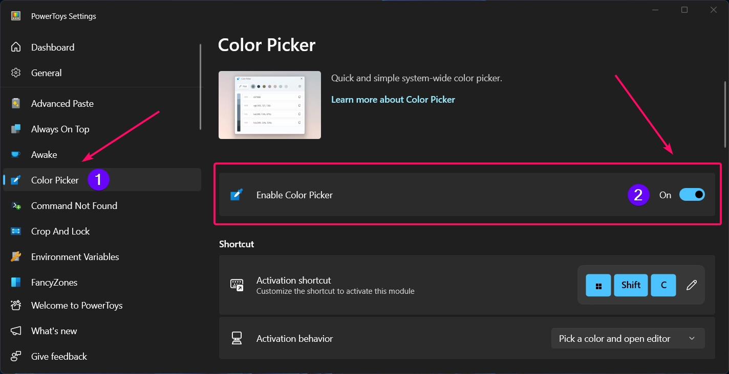 Enable Color Picker Utility using PowerToys