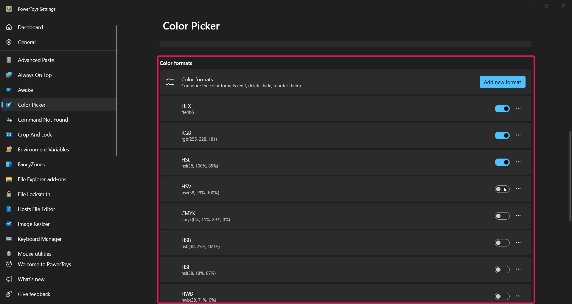 Color Pickers' Color Formats