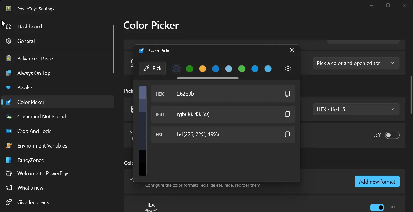 Color Picker Editor Settings Color Picker Editor Settings