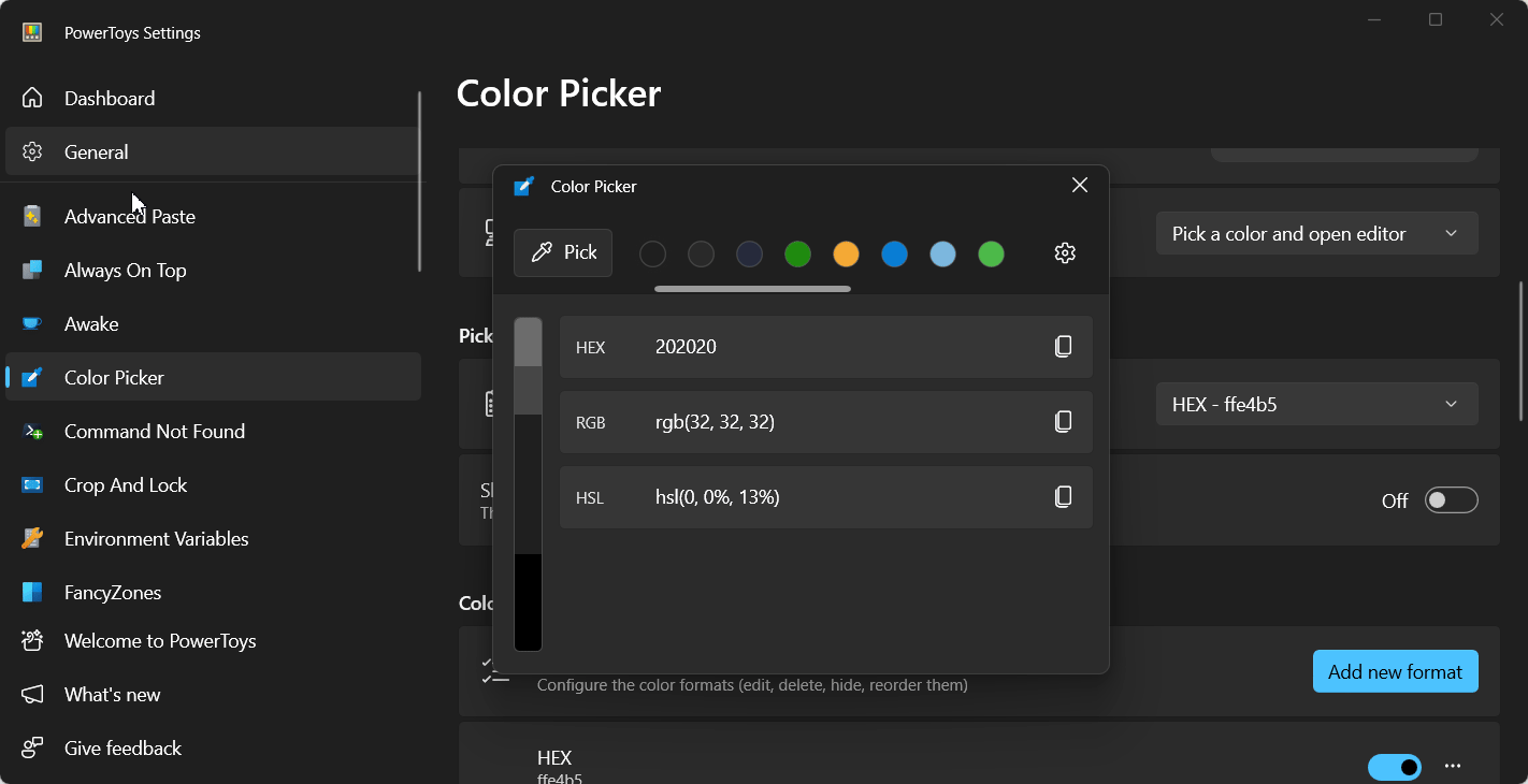 Removing colors from the History in Color Picker Editor.