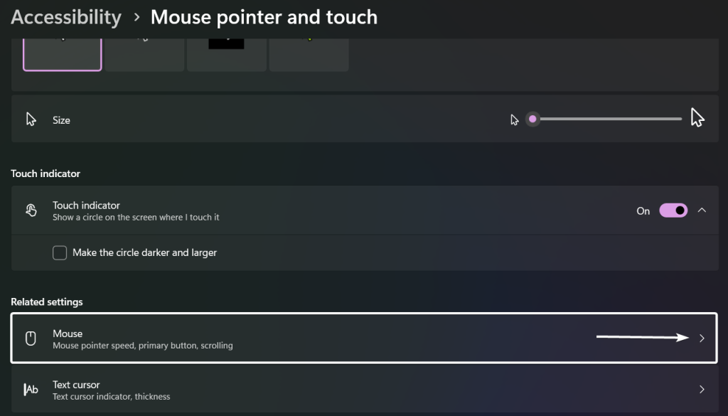 Related Settings - Mouse