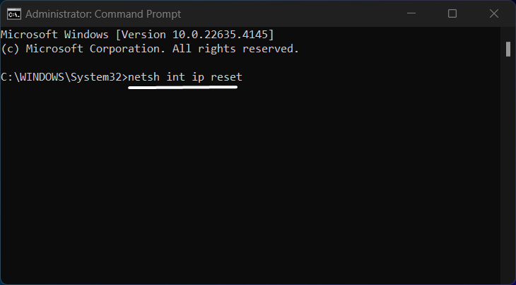 Run netsh int ip reset
