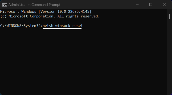 Run netsh winsock reset
