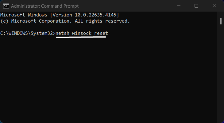 Run netsh winsock reset Run netsh winsock reset