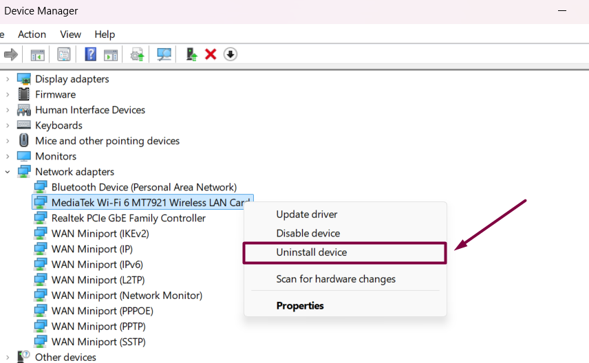 Uninstall WiFi Adapter