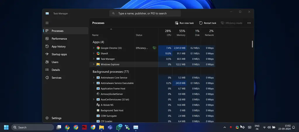 Restarting File Explorer using Task Manager