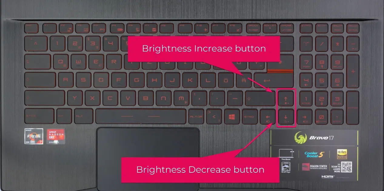 Function Keys with Brightness button on Keyboard