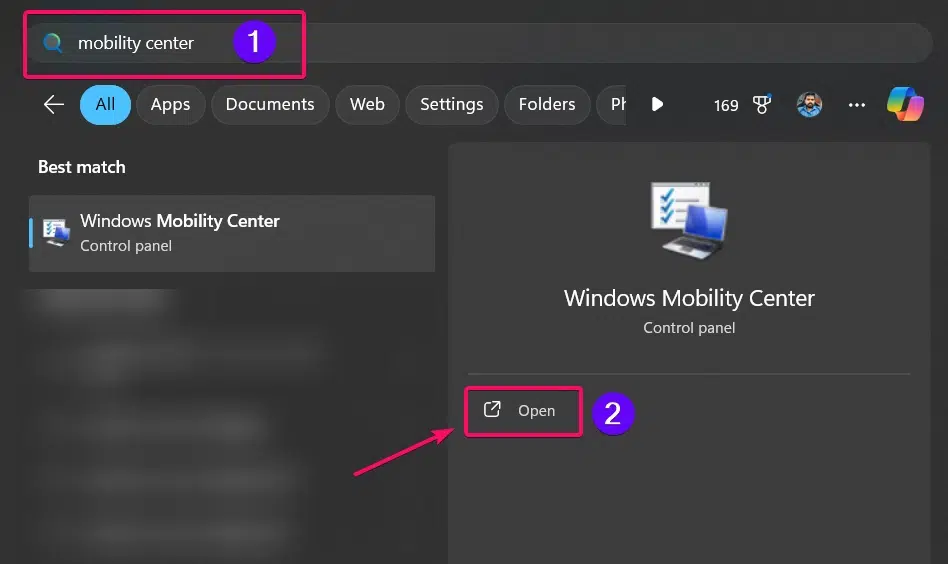 Launching Windows Mobility Center from Start Menu