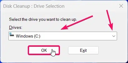 Choosing Drive from Disk Cleanup Menu