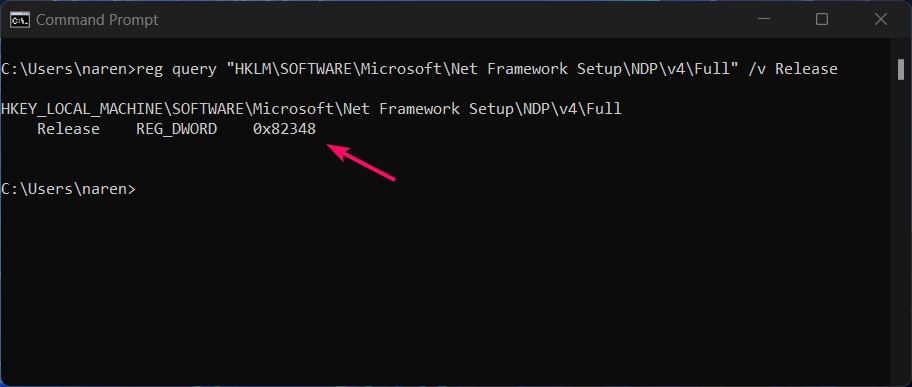 Alternate command to display .net framework in windows 11