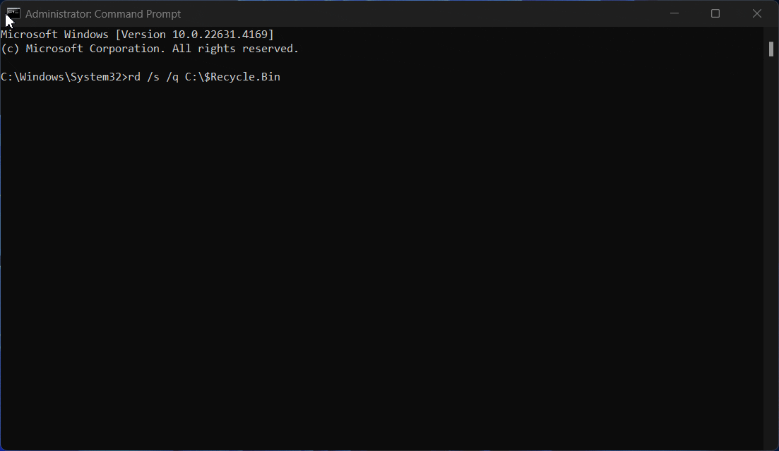 Executing Command to Empty all the recycle bin