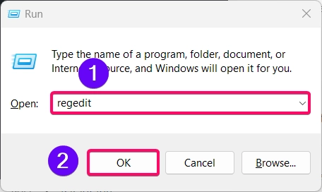 Opening Registry Editor using Run Window