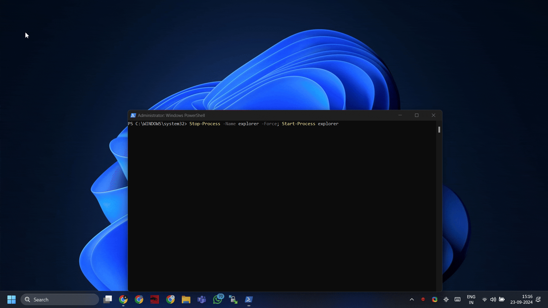 File Explorer Restarted using PowerShell Command