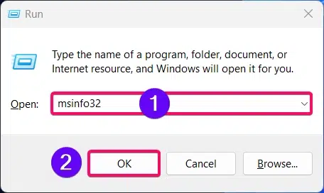 Using msinfo32 command on Run Window