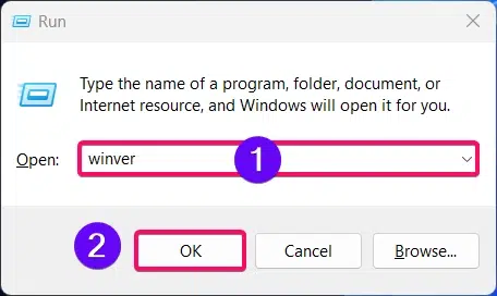 Using Winver command on Run Window