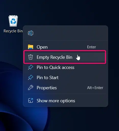 Empty Recycle Bin from Desktop Icon