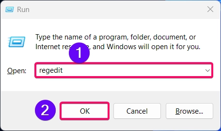 Opening Registry Editor using Run Window