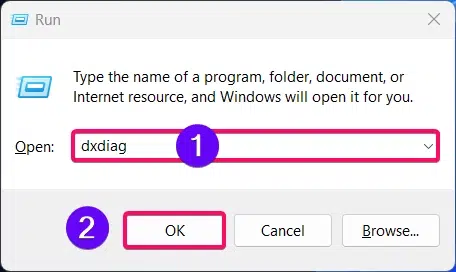 Using dxdiag command on Run Window