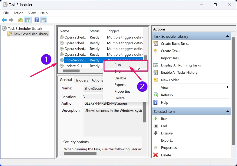 Testing the Created task in Task Scheduler