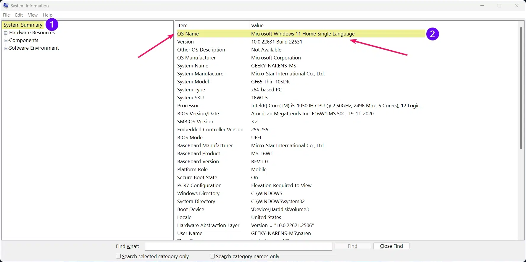 Finding Windows edition from System Information Window