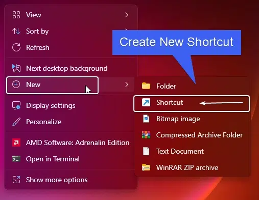 Create new Shortcut