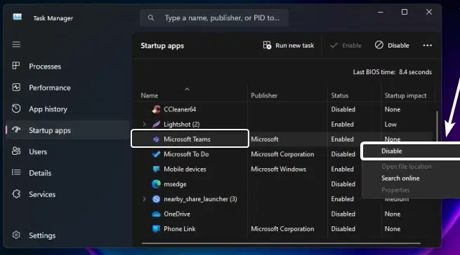 Disable Startup Apps in Windows 11