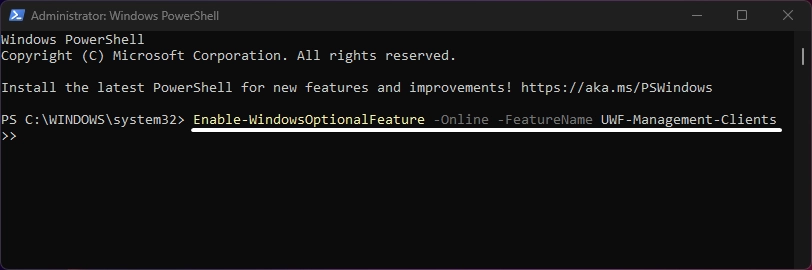 Enable UWF Management Clients via PowerShell