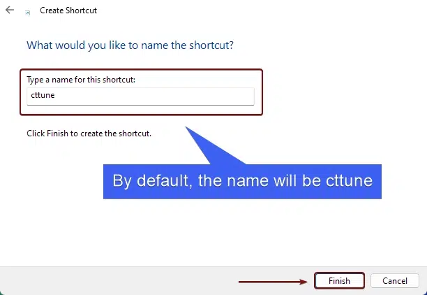 Enter the name of the Shortcut