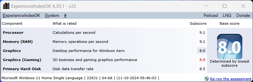 Windows Experience Index Score by ExperienceIndexOK app