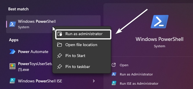 Run PowerShell as Administrator