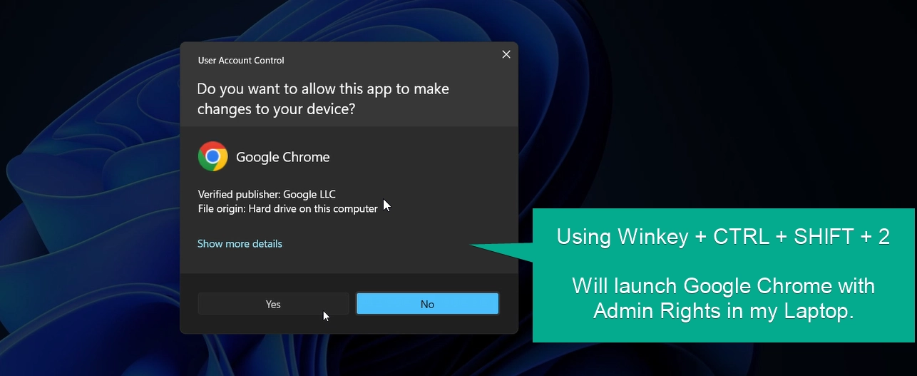 Using this shortcut will launch apps from taskbar with Admin rights