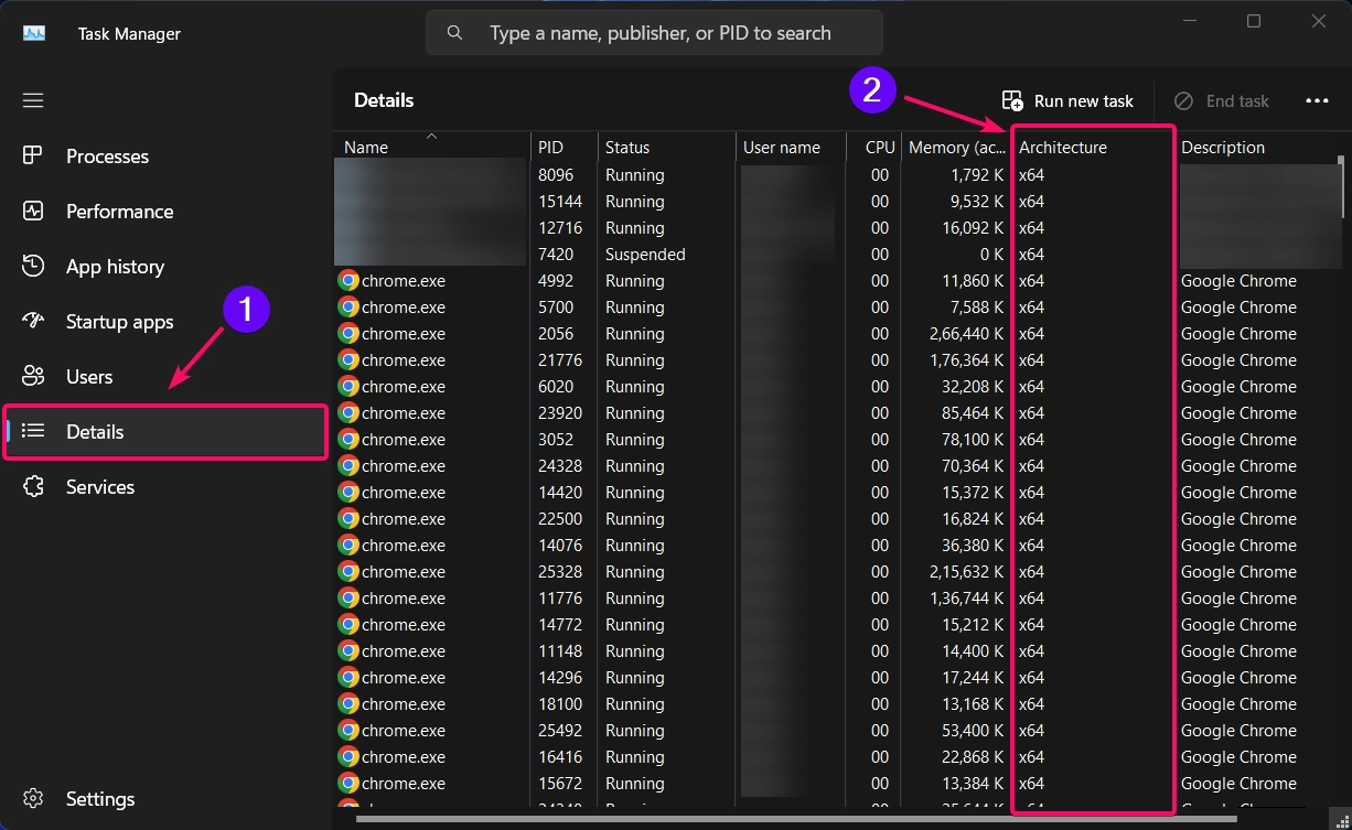 Under the Architecture, You can find chip type from the Task Manager