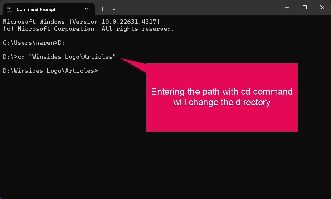 Changing to desired directory in command prompt