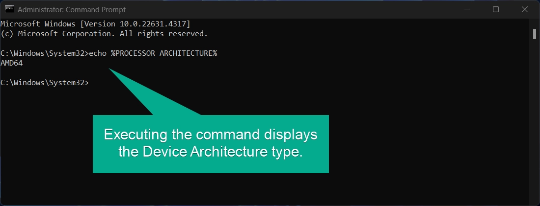 Executing the 1st command displays the device architecture