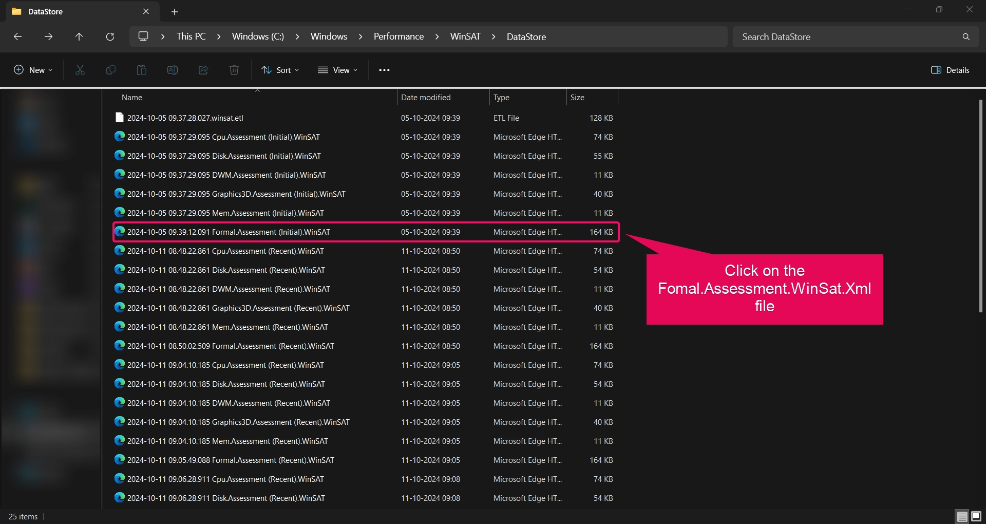 Finding the Formal.Assessment.WinSat.XML file from the folder