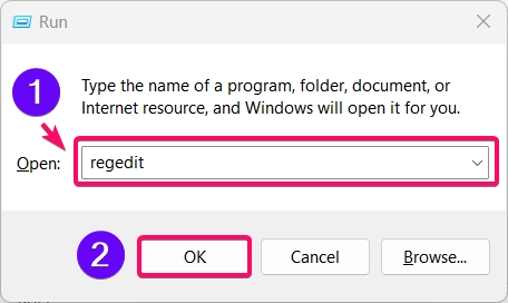 Opening Registry Editor using Run Window